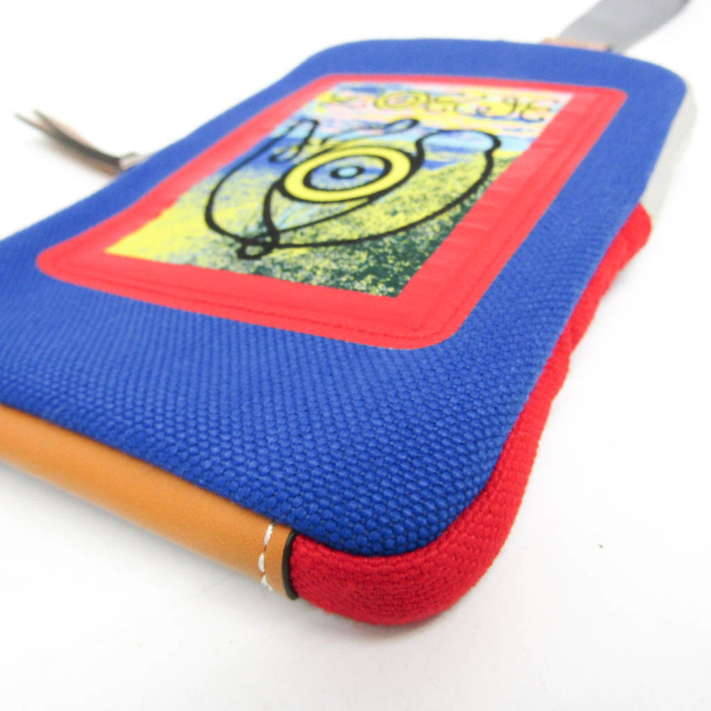 Loewe Eye Loewe Nature 101.50AC41 Men,Women Canvas Pouch Blue,Gray,Red Color — Like New