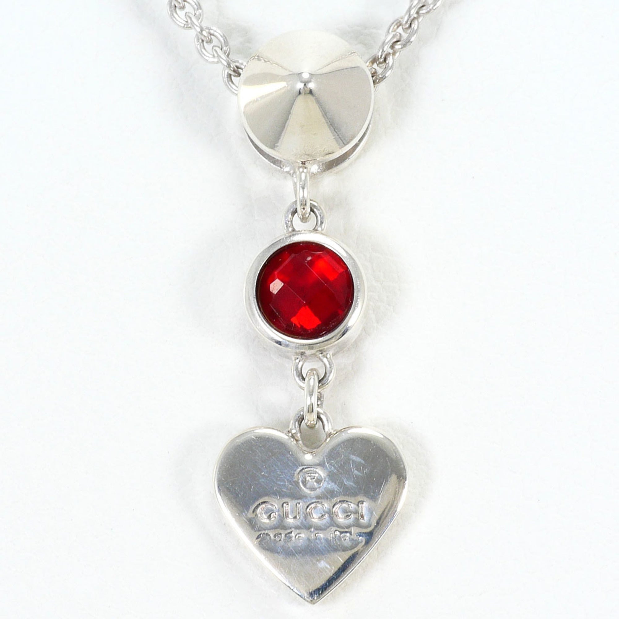 Gucci silver necklace with red topaz, total weight 6.4g, 41cm length, like new, free gift wrapping — Like New