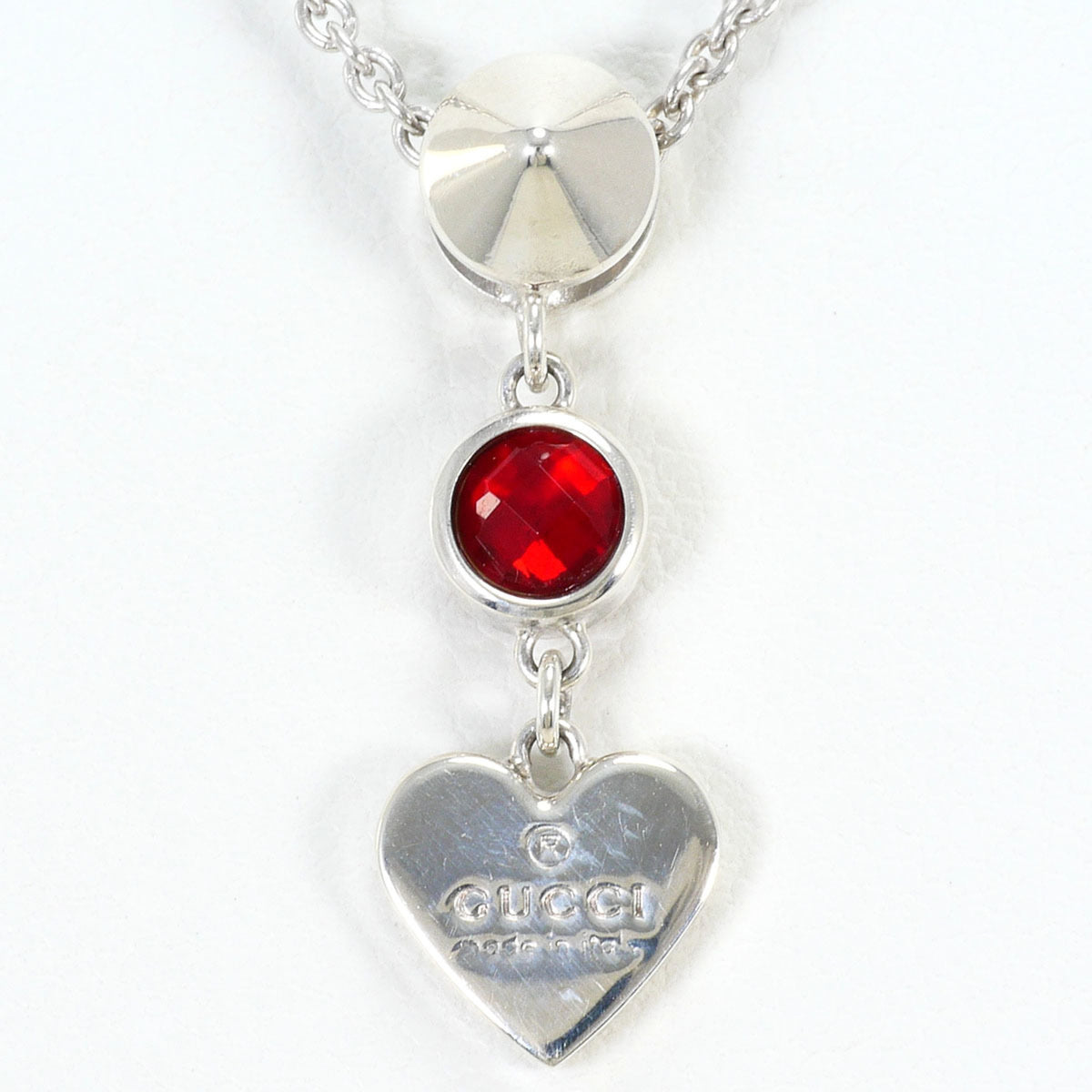 Gucci silver necklace with red topaz, total weight 6.4g, 41cm length, like new, free gift wrapping — Like New