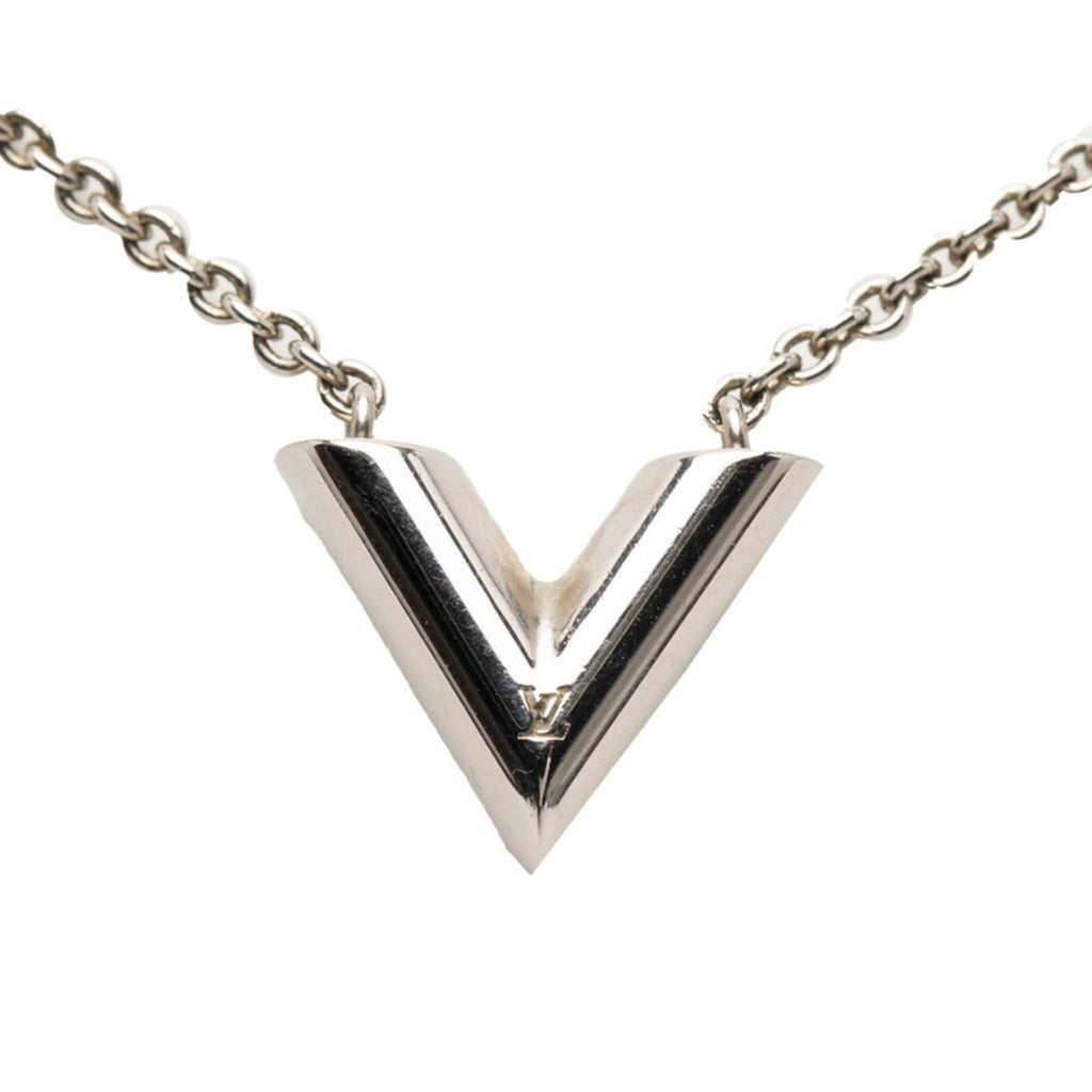 Louis Vuitton Essential V Pendant Necklace M63197 Silver Metal Women's LOUIS VUITTON