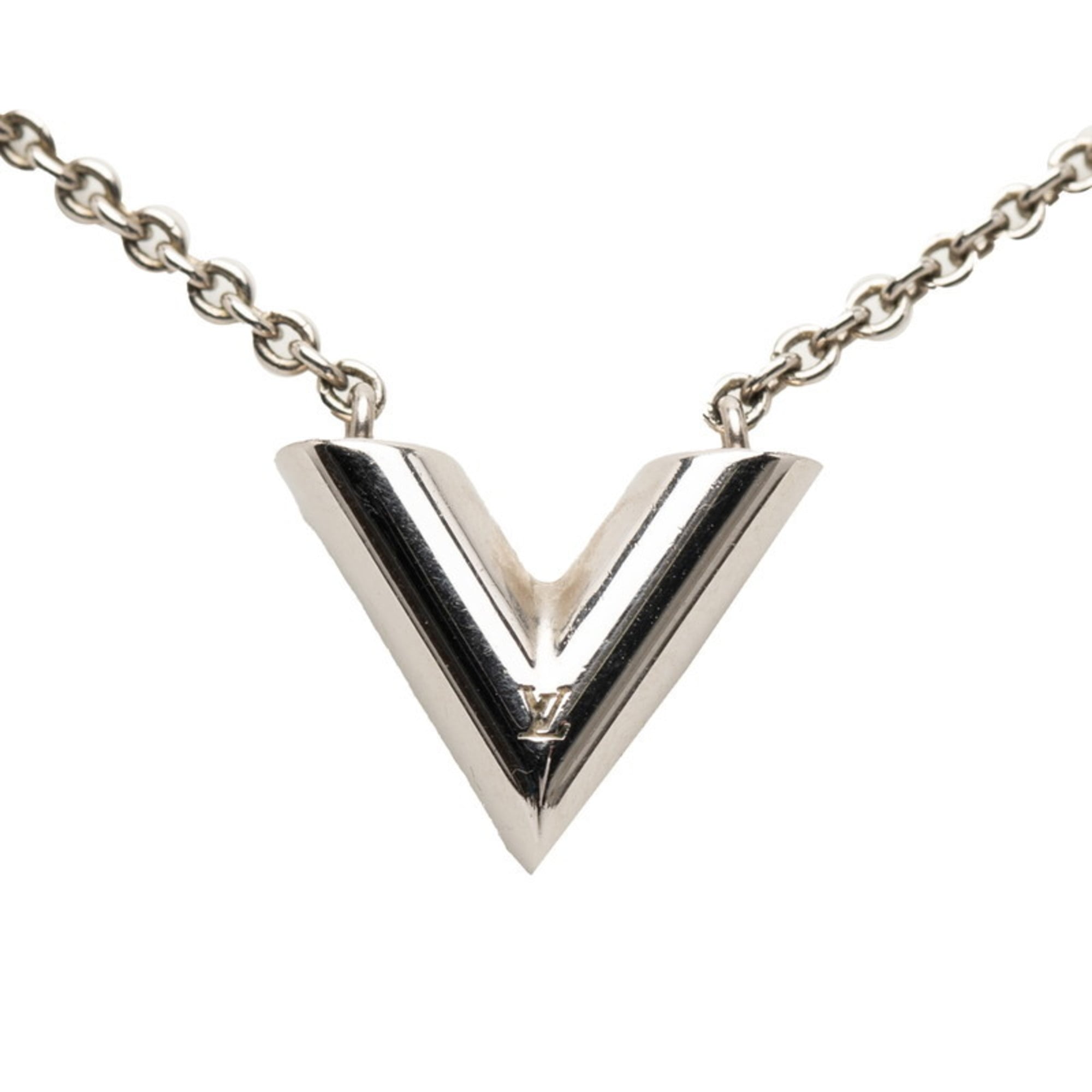 Louis Vuitton Essential V Pendant Necklace M63197 Silver Metal Women's LOUIS VUITTON