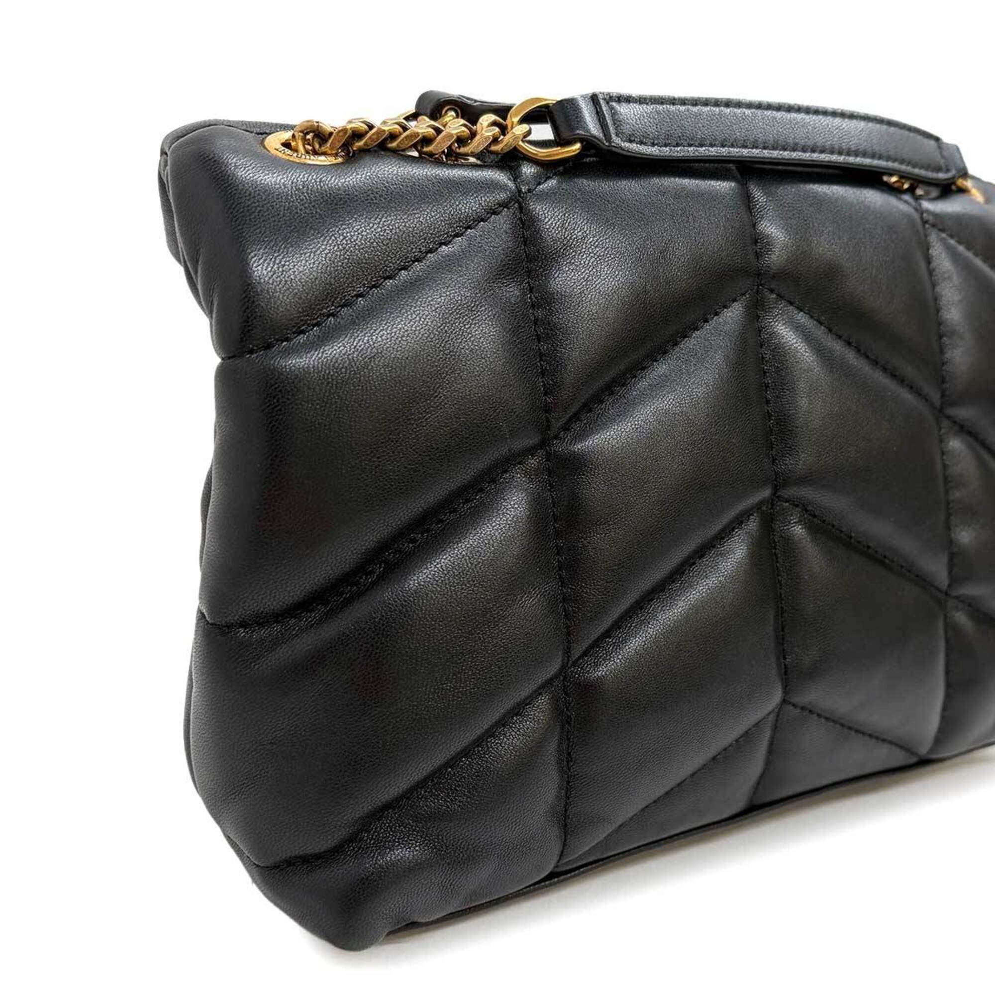 Saint Laurent Puffer Toy Chain Shoulder Handbag, Leather, Black, 759337, Gold Hardware — Like New