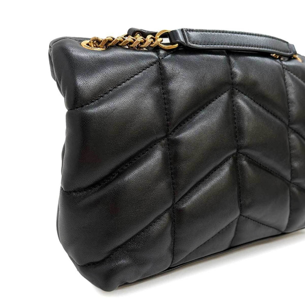 Saint Laurent Puffer Toy Chain Shoulder Handbag, Leather, Black, 759337, Gold Hardware — Like New