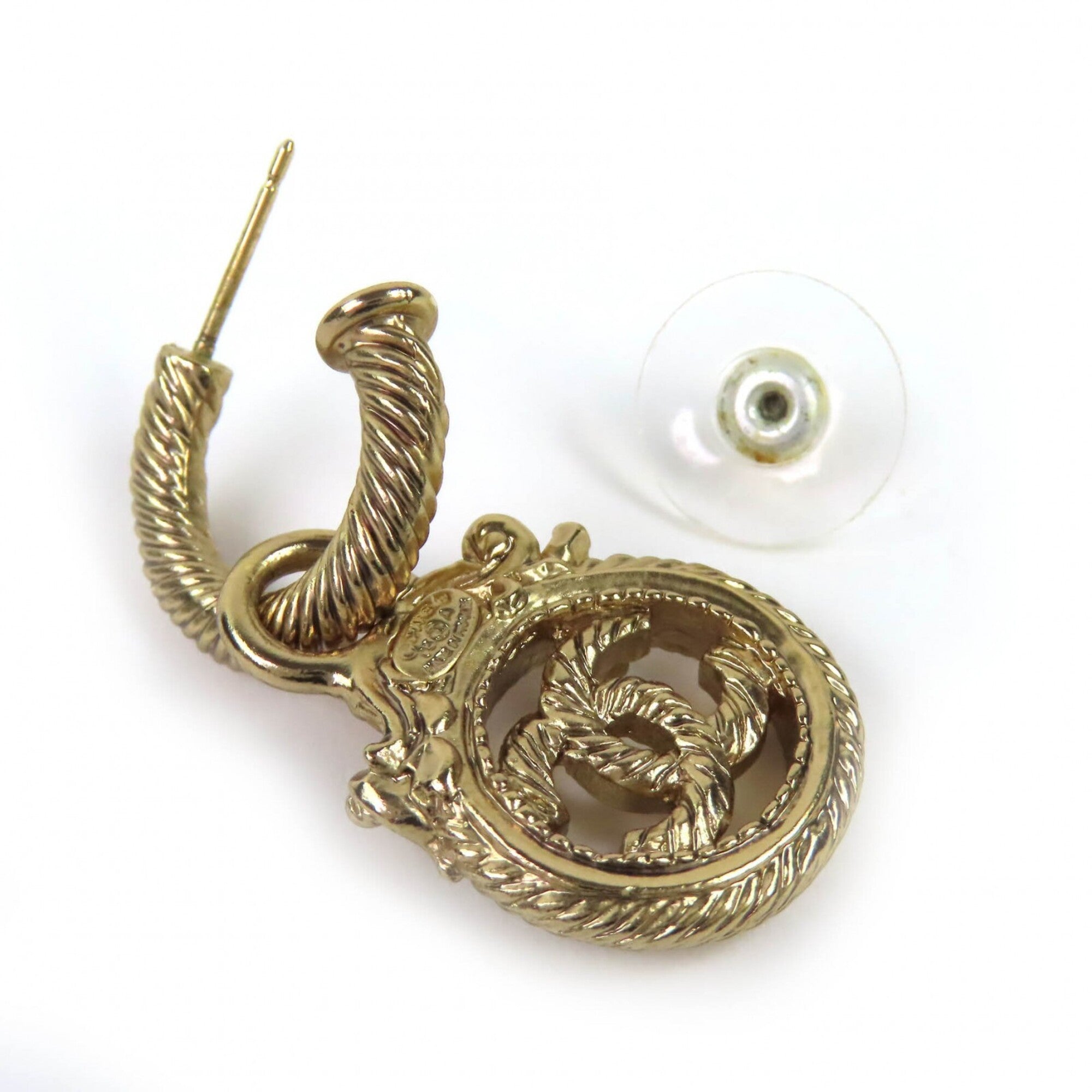 CHANEL Vintage 05A Coco Mark Rope Twist Swing Earrings, Gold, Made in France, Women's. (Pair) — Like New