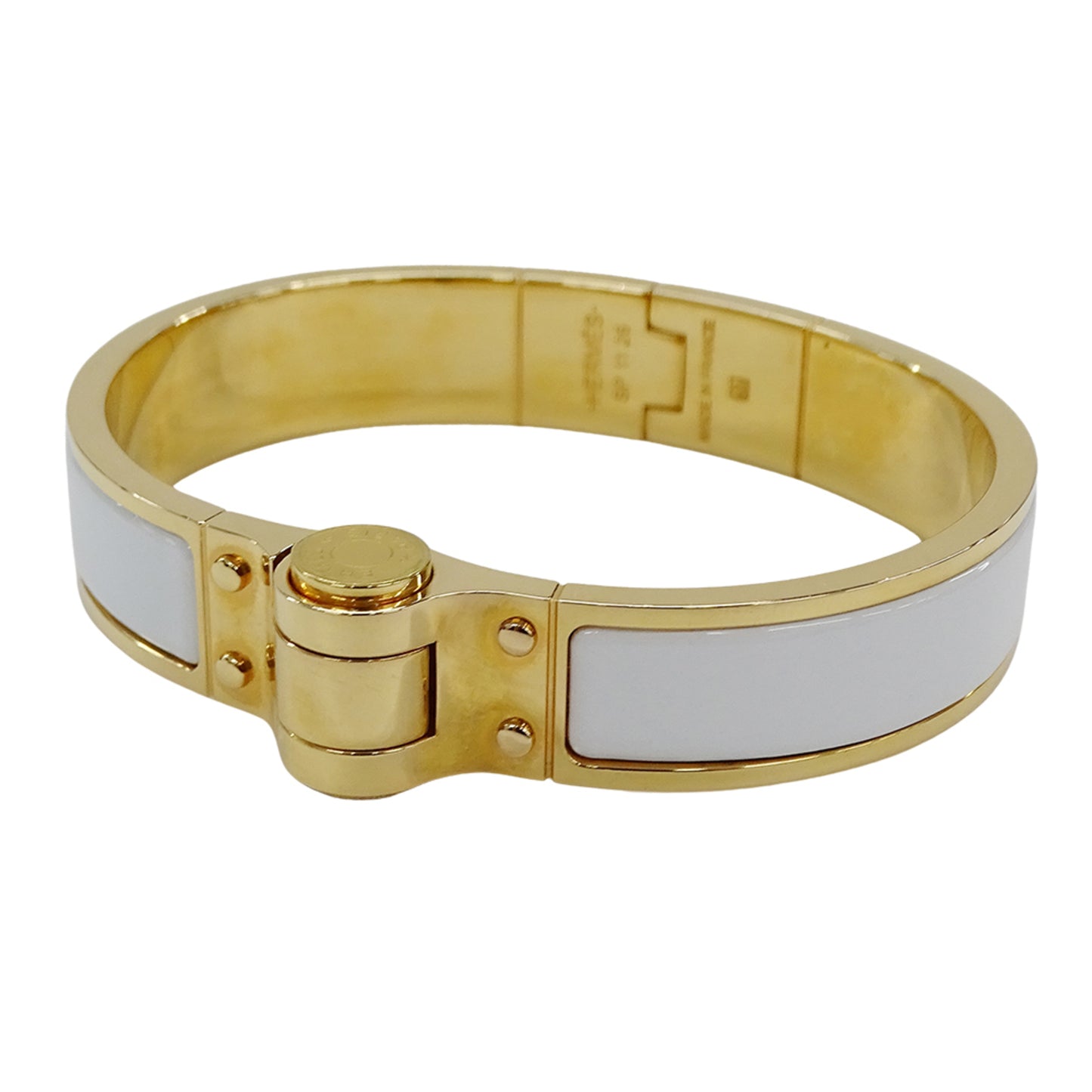 Hermes Hermès Charnière PM Bangle, Women's, GP Enamel, Gold, White