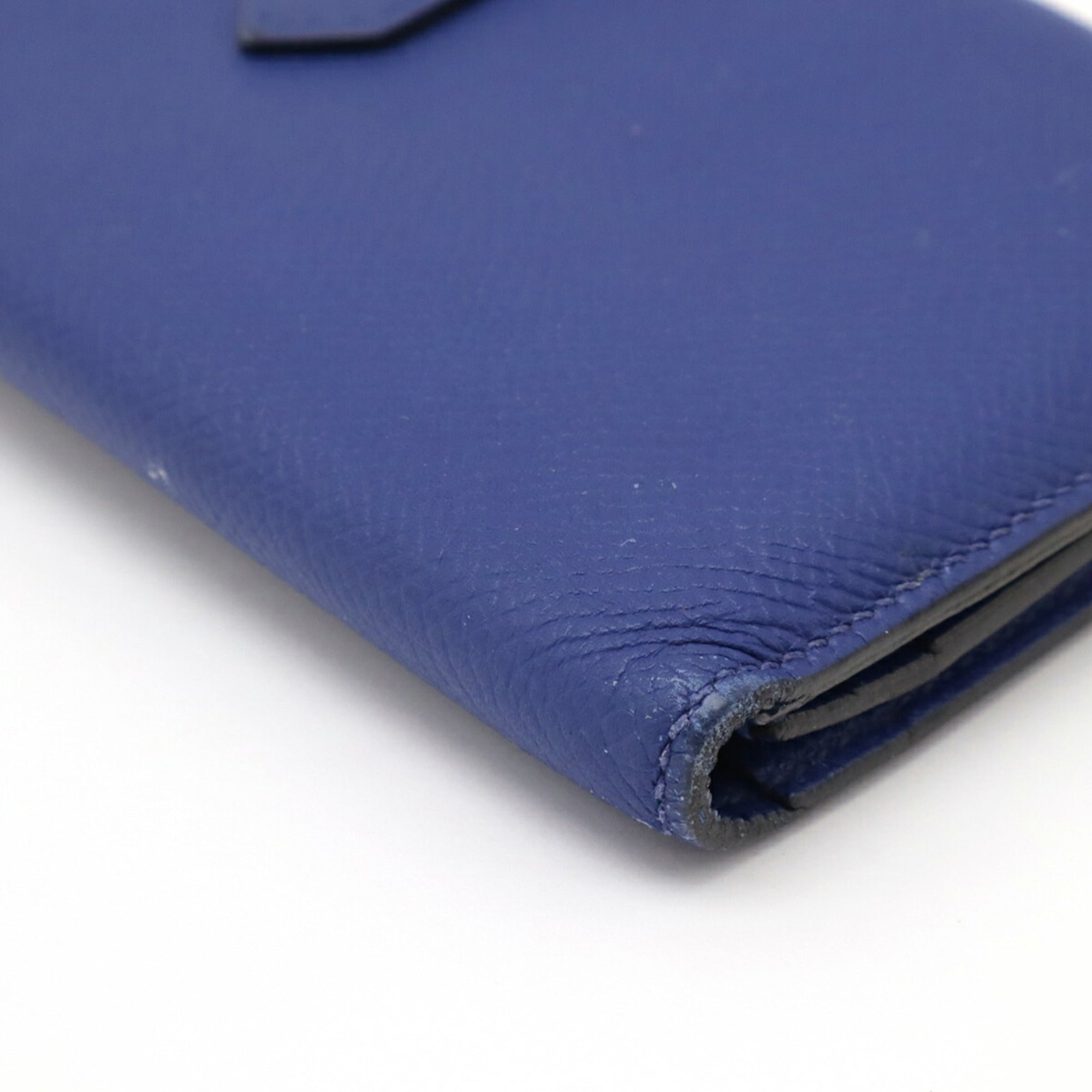 HERMES Bearn Soufflet Bi-fold Long Wallet, Epsom Leather, Blue Electric, Blue, R Stamp