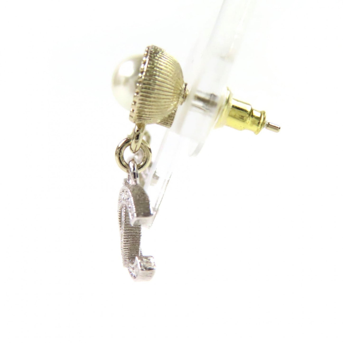 CHANEL B24K Coco Mark Pearl and Rhinestone Earrings, Silver, Made in Italy, Women's