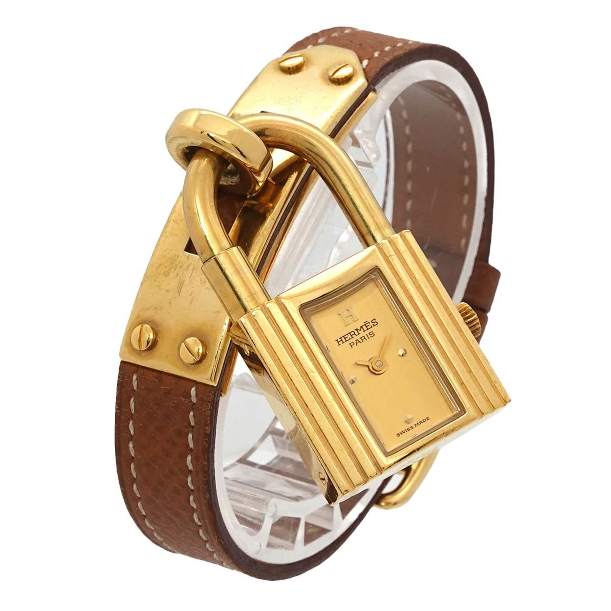 Hermes Kelly Watch, Ladies' Gold and Brown Quartz Watch with Padlock — Very Good