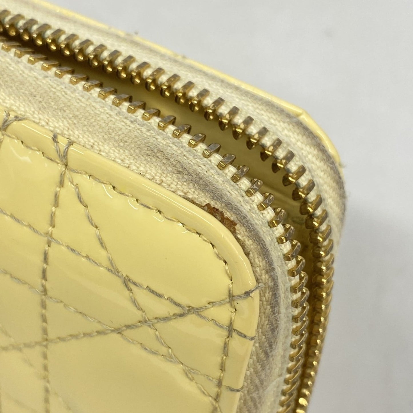 Christian Dior Cannage Enamel Long Wallet, Yellow, Women's