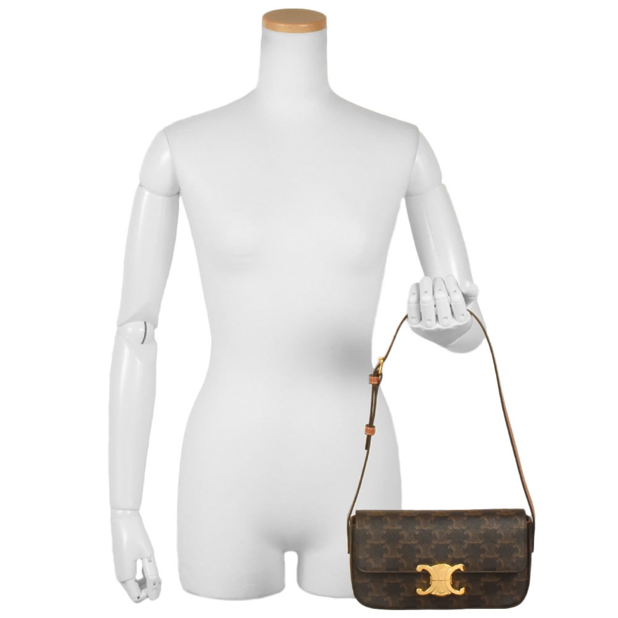 CELINE Triomphe shoulder bag coated canvas leather black — Like New