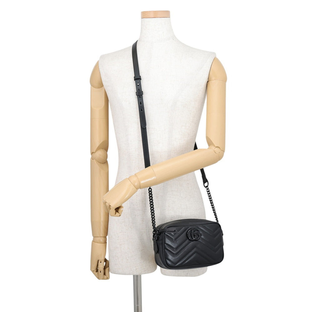 Gucci Chain Shoulder Bag Mini GG Marmont Leather 448065 GUCCI Camera Black Handbag Women's — Like New
