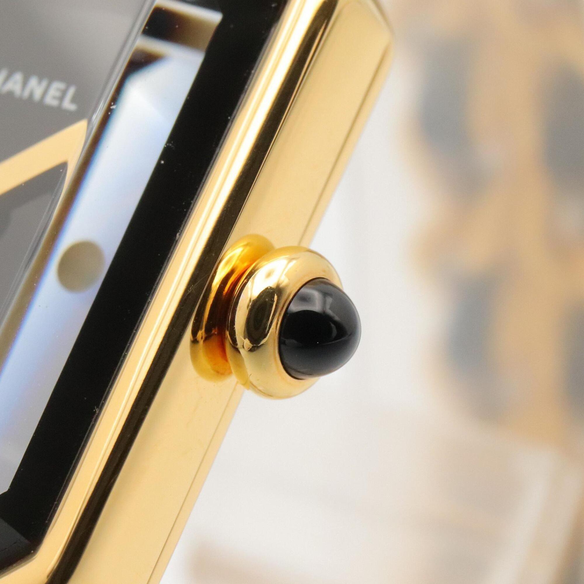Chanel CHANEL Première S Watch, Gold Plated (GP), Leather Strap, Women's, Black, H0001 — Very Good