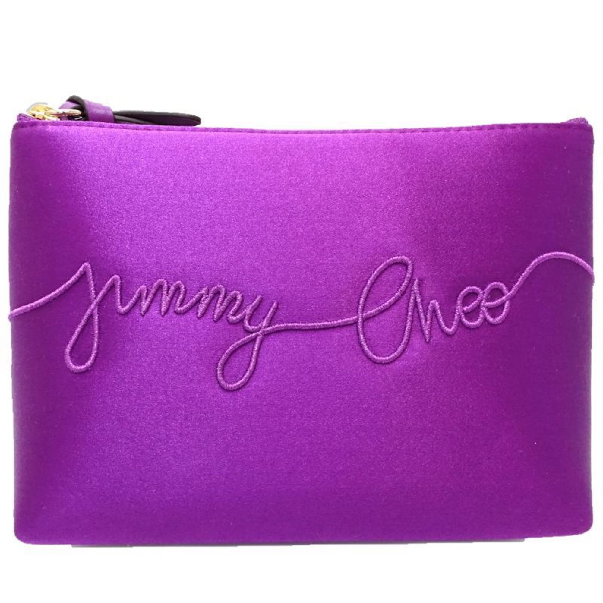 JIMMY CHOO Raina Pouch Bag, Logo, Satin, Purple, Women's, 182030 — Like New