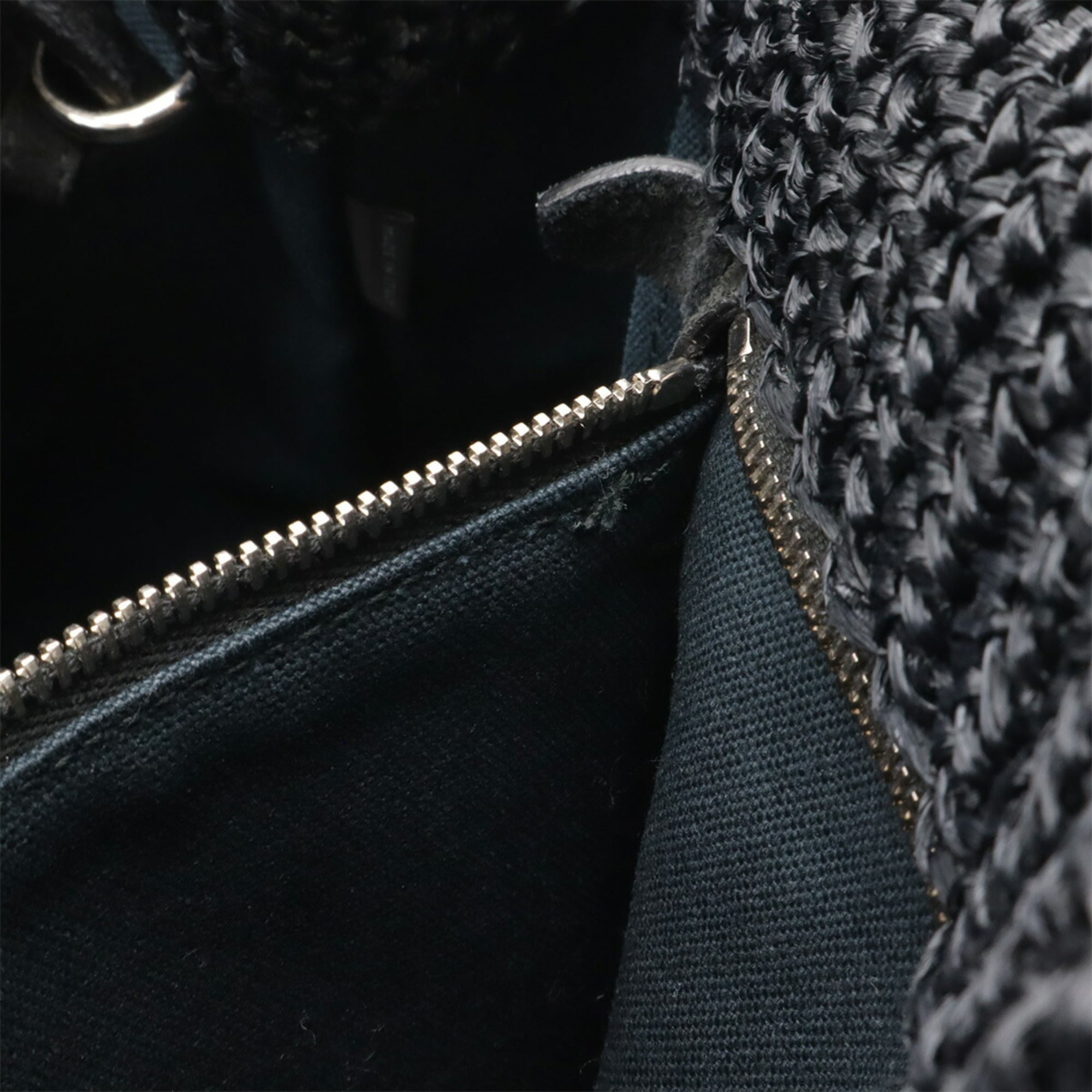 PRADA Raffia Tote Bag, Basket Shoulder Polka Dot Pattern, NERO, Black/Ivory, Purchased at a Japanese Boutique, 1BG889