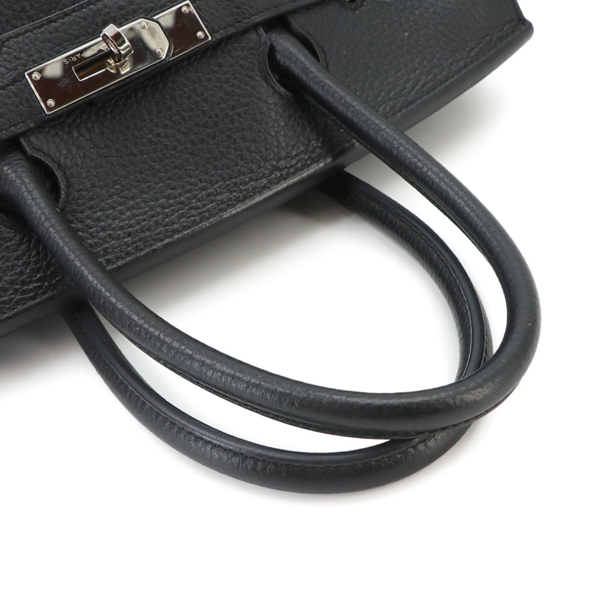 Hermes Birkin 30, Taurillon Clemence leather, black, handbag, □R stamp, silver hardware — Like New