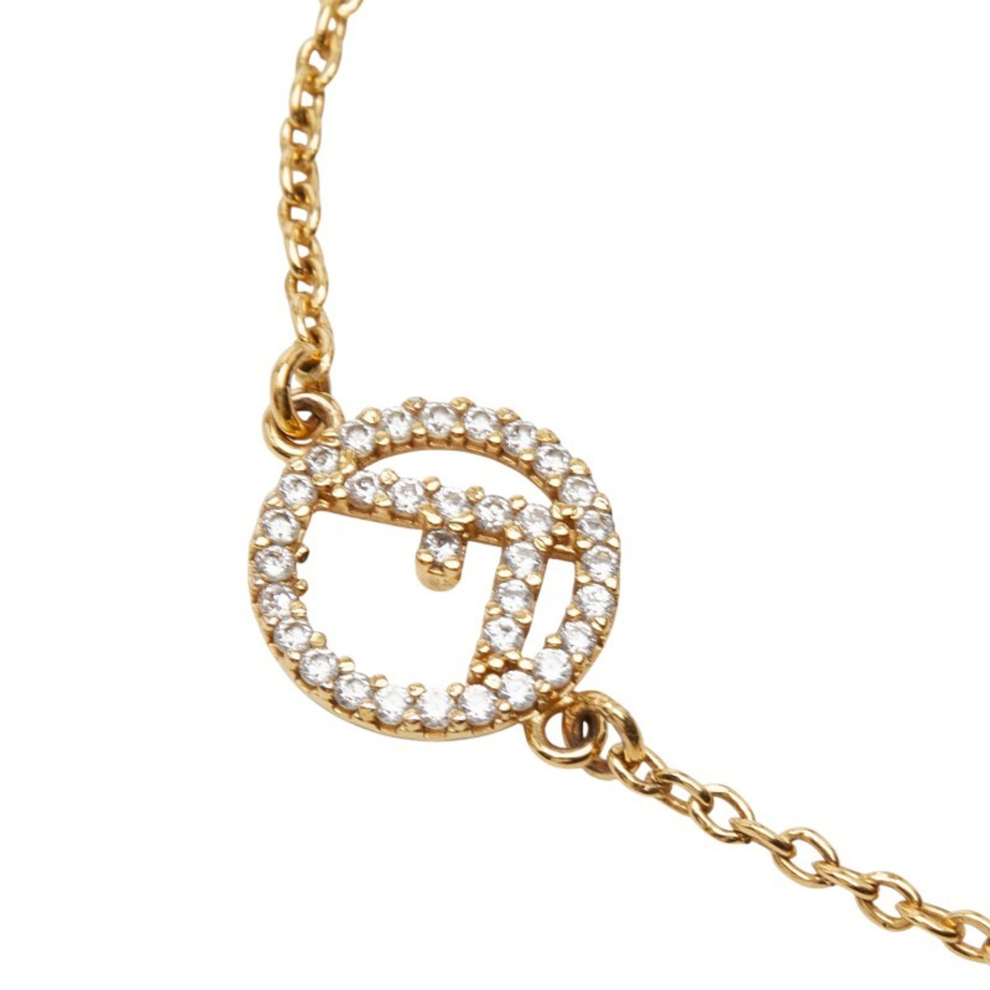 Fendi F Is Bracelet Gold Plated Rhinestones Women's FENDI