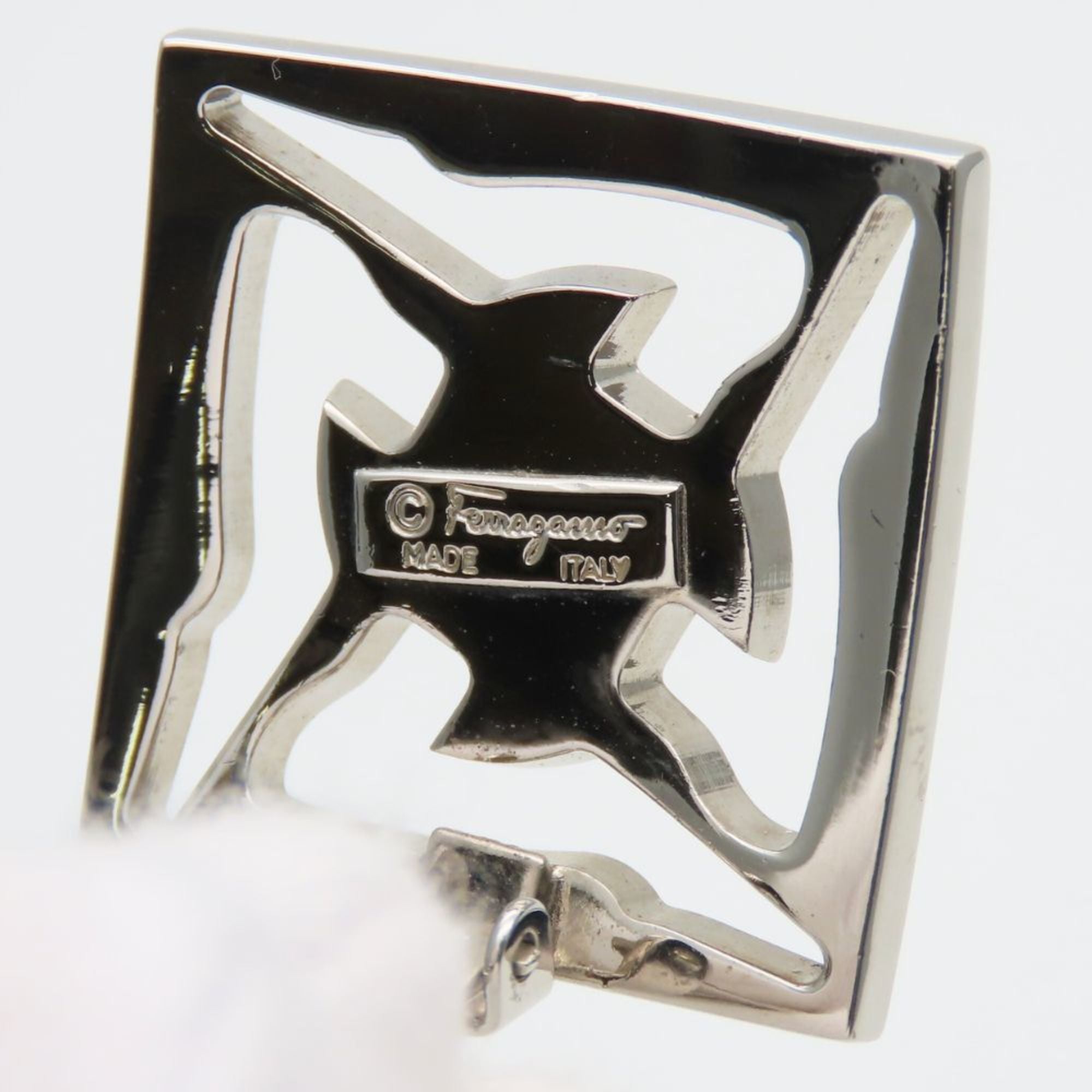 Salvatore Ferragamo earrings, metal silver square plated, for women.