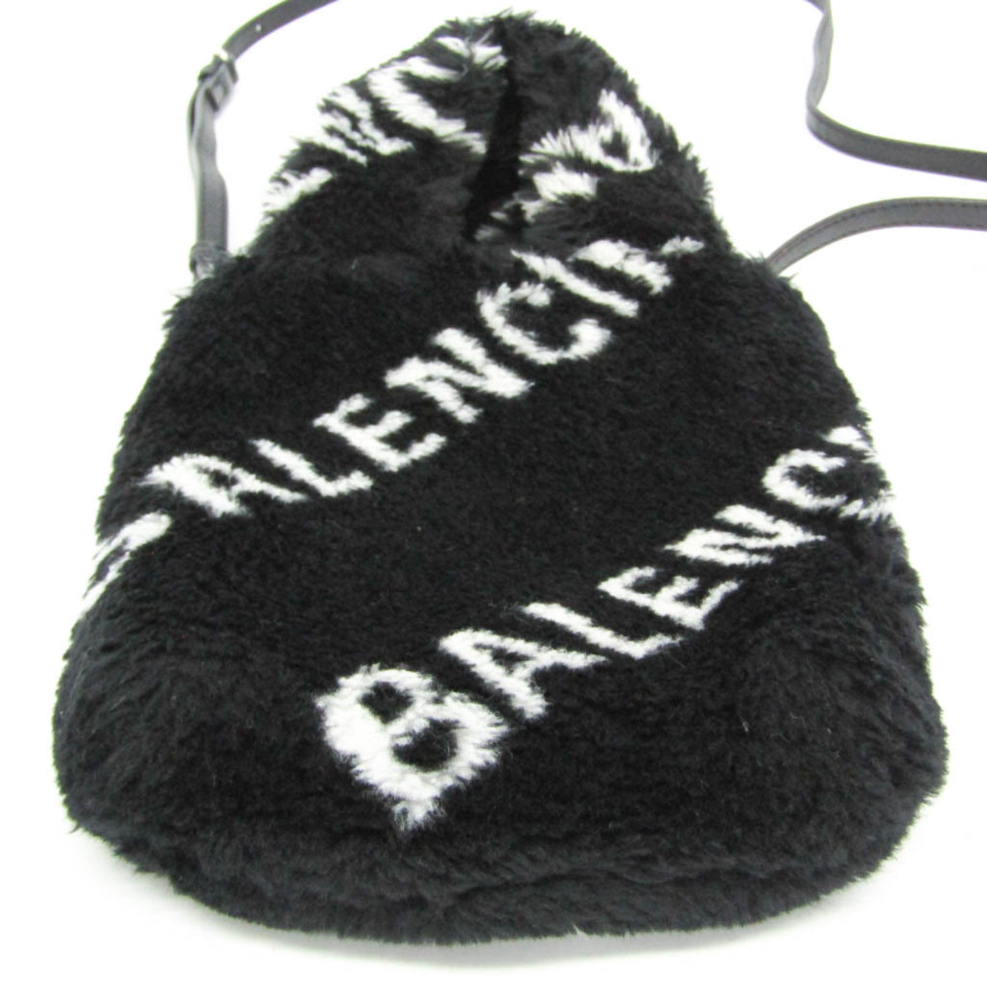 Balenciaga Everyday Phone Holder 596564 Women's Leather,Faux Fur Handbag,Shoulder Bag Black,White — Like New