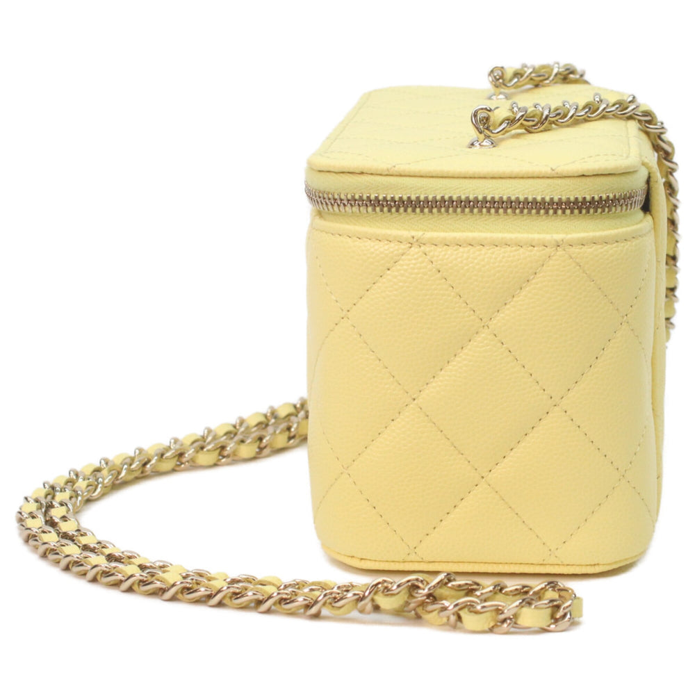 CHANEL AP4530 Yellow Caviar Leather Matelassé Shoulder Vanity Bag with Gold Hardware and Heart Rhinestone Coco Mark - Women's — Like New