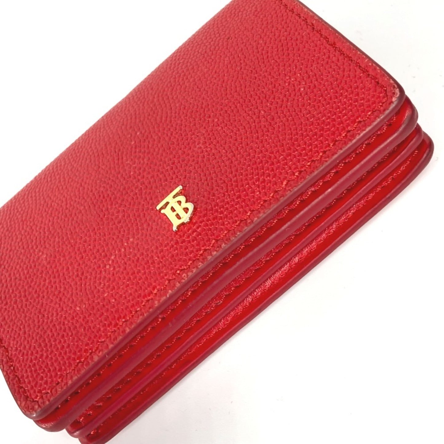BURBERRY TB Compact Wallet, Bifold Leather Women's, Red