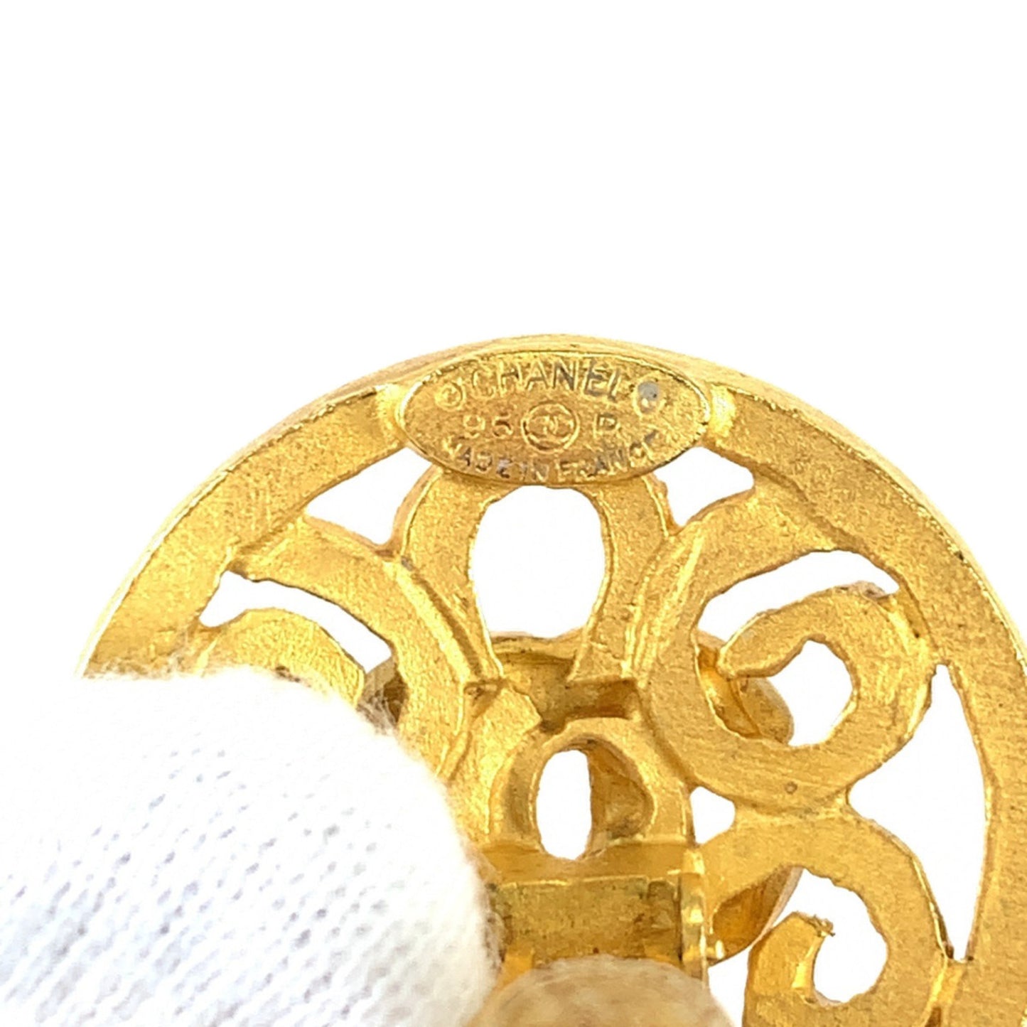 CHANEL Vintage Coco Mark Stone Gold, Red, and Blue Plated Swing Earrings for Women