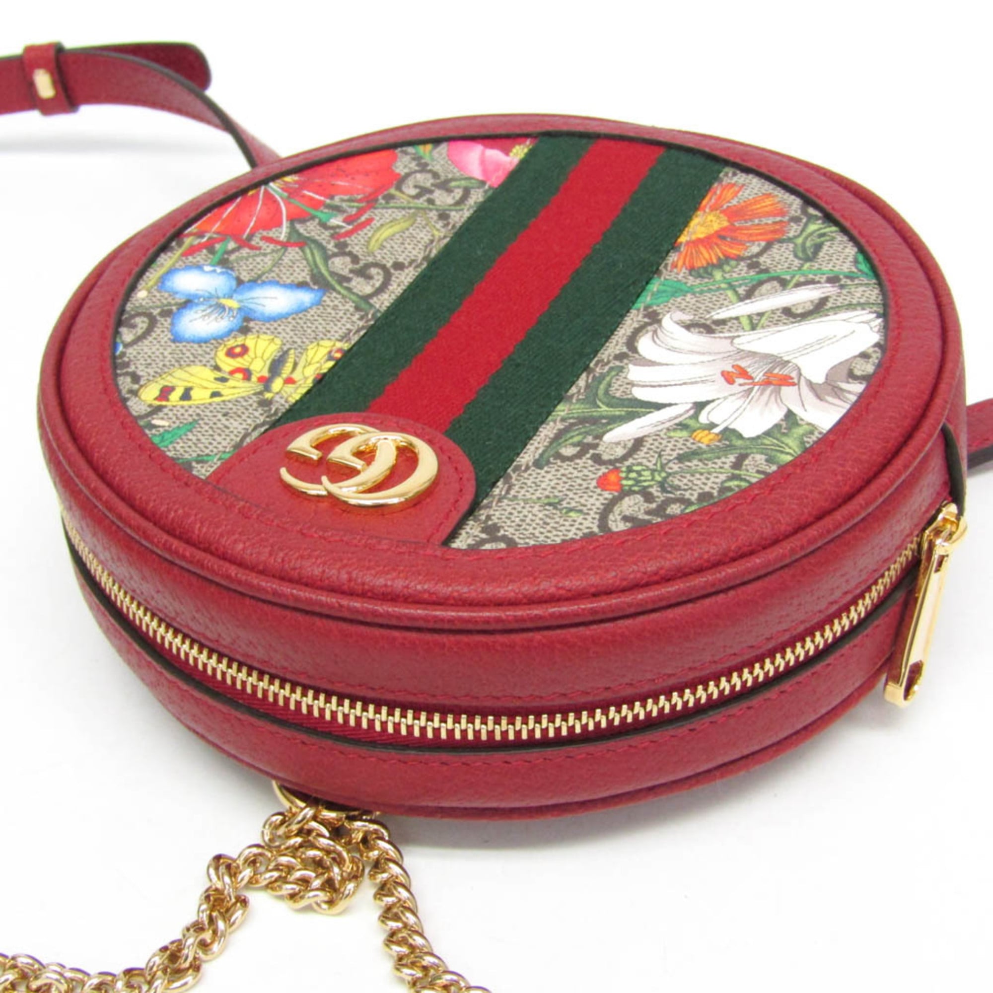 Gucci Ophidia GG Flora 598661 Women's Coated Canvas,Leather Backpack Beige,Red Color — Like New