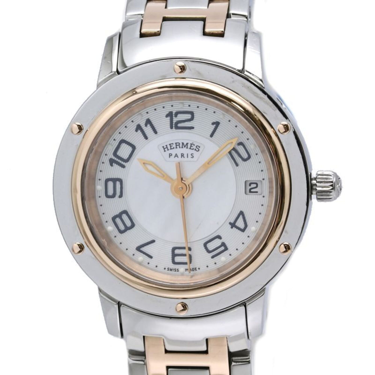 HERMES Clipper Classic Nacre CP1.221.212 4970 Women's Watch SSxPGP (Plated) 40520 — Good