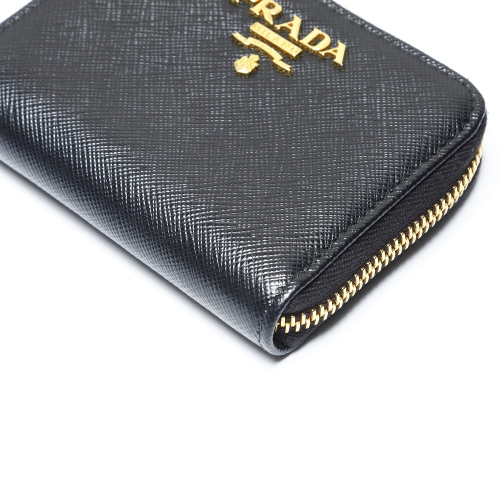 Prada Saffiano Leather Round Zip Wallet/Coin Case Compact Black