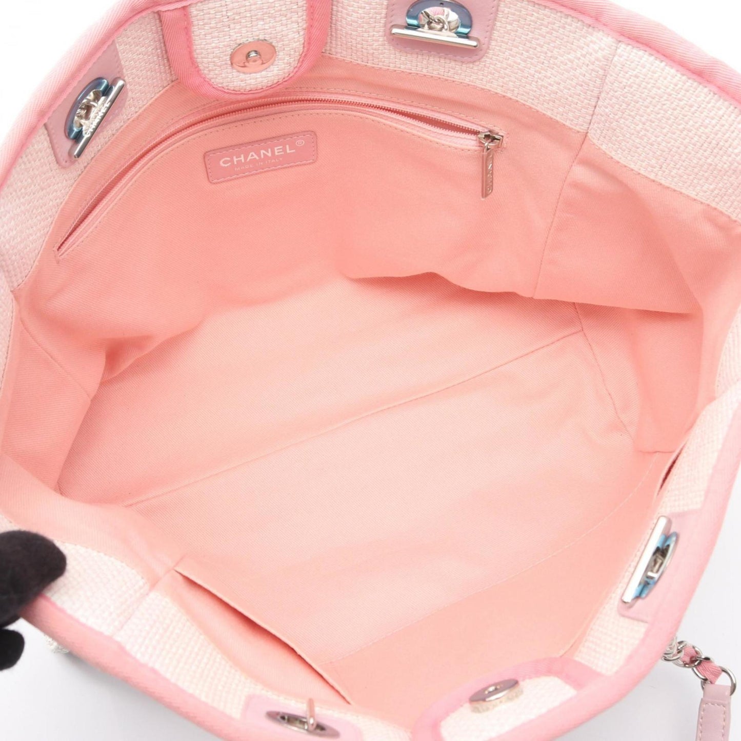 CHANEL Deauville Tote Bag, Canvas and Leather, Women's, White Pink, A67001