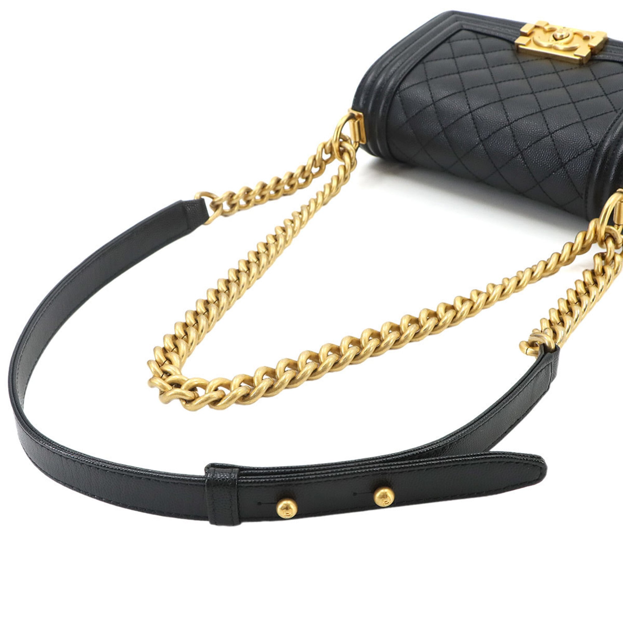 Chanel Boy Small Chain Shoulder Handbag, Caviar Leather, Black, A67085, Gold Hardware — New - Store Return
