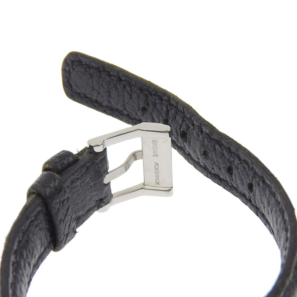 Bvlgari Quadrato SQ22SL Women's Watch, Stainless Steel with Embossed Leather, Quartz Movement, Analog Display, Black Dial — Good