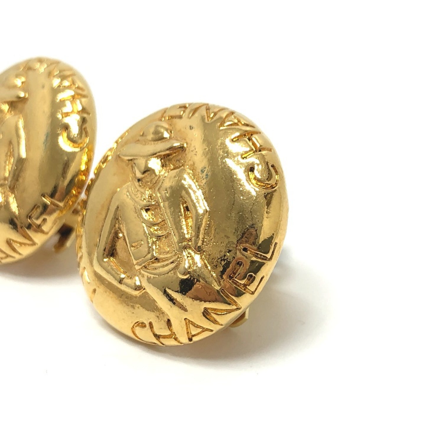 CHANEL Vintage Mademoiselle Round Earrings, Metal, Women's, Gold