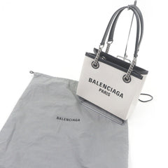 BALENCIAGA 759941 DUTY FREE TOTE S Canvas Leather Logo Print Chain Shoulder Handbag Light Beige Black Comes with Dust Bag Made in Italy Women's — Like New