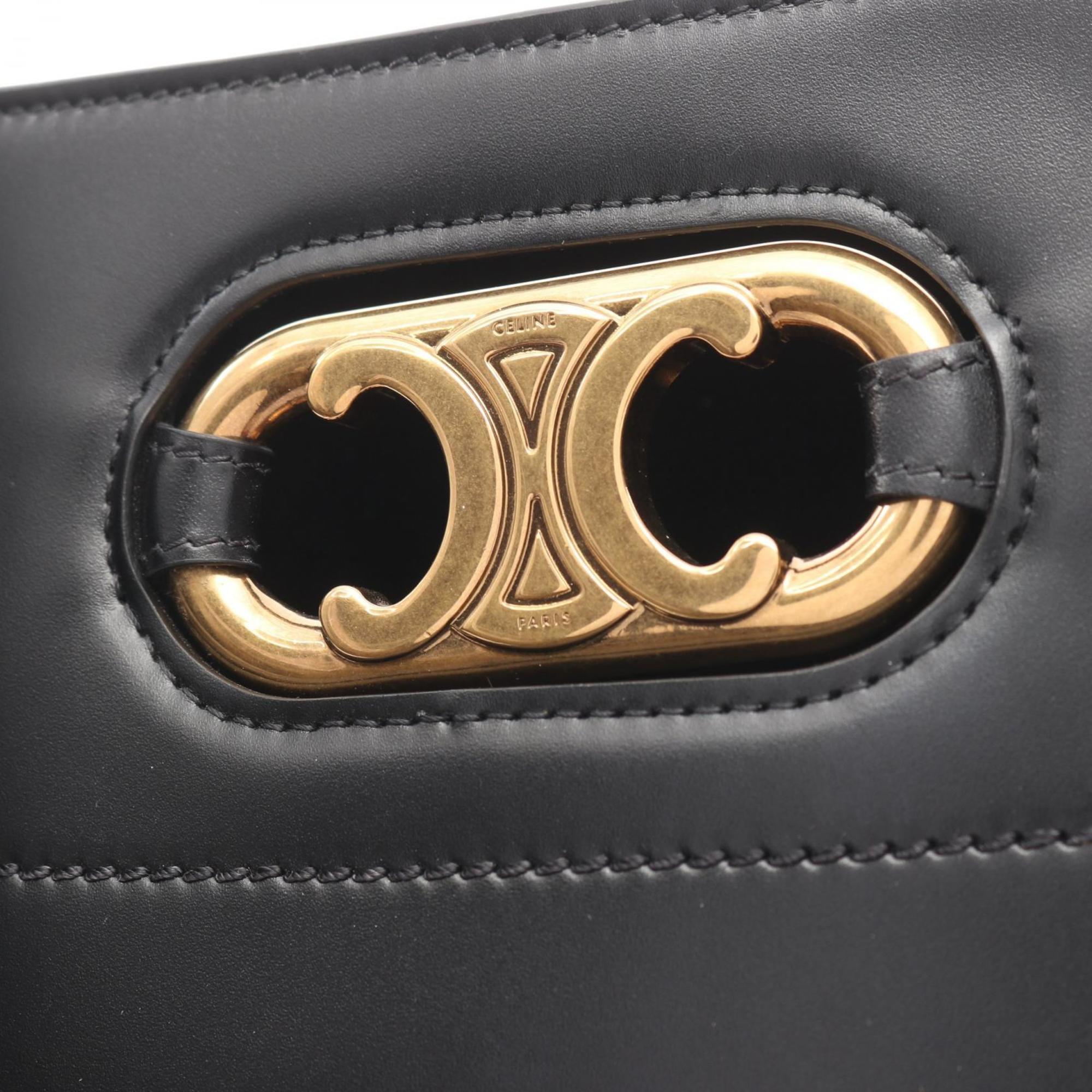 Celine Maillon Bucket Triomphe Shoulder Bag, Leather, Women's, Black