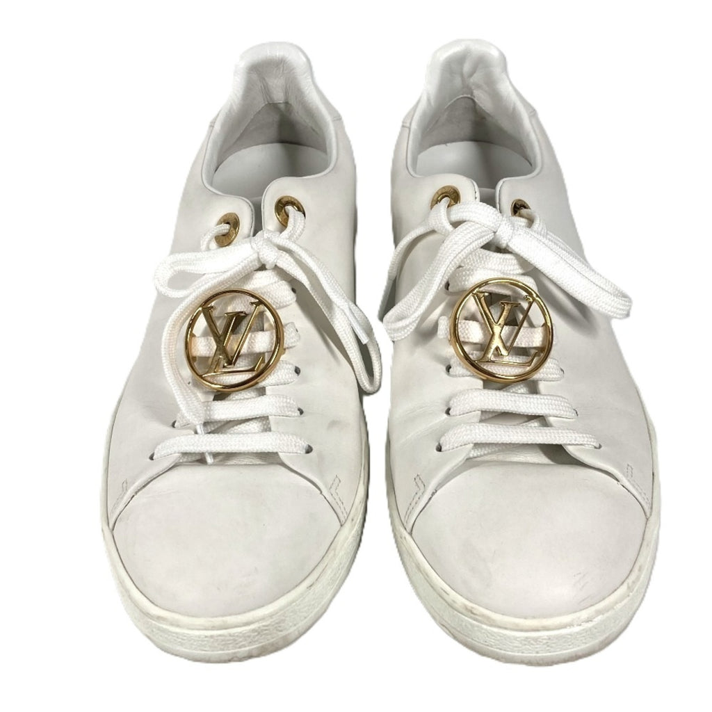 LOUIS VUITTON 1A2XOM Monogram Front Row Line Sneakers, Leather, Lace-Up, Women's, White