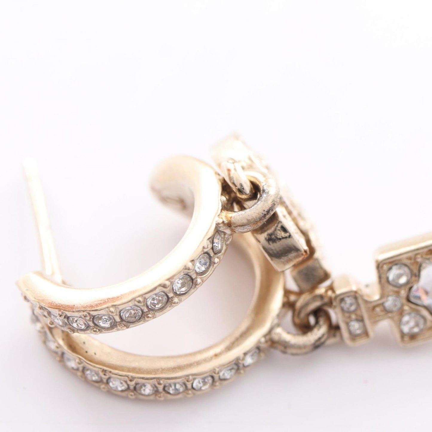 CHANEL Coco Mark Flower Hoop Earrings with Gold-Plated Rhinestones for Women