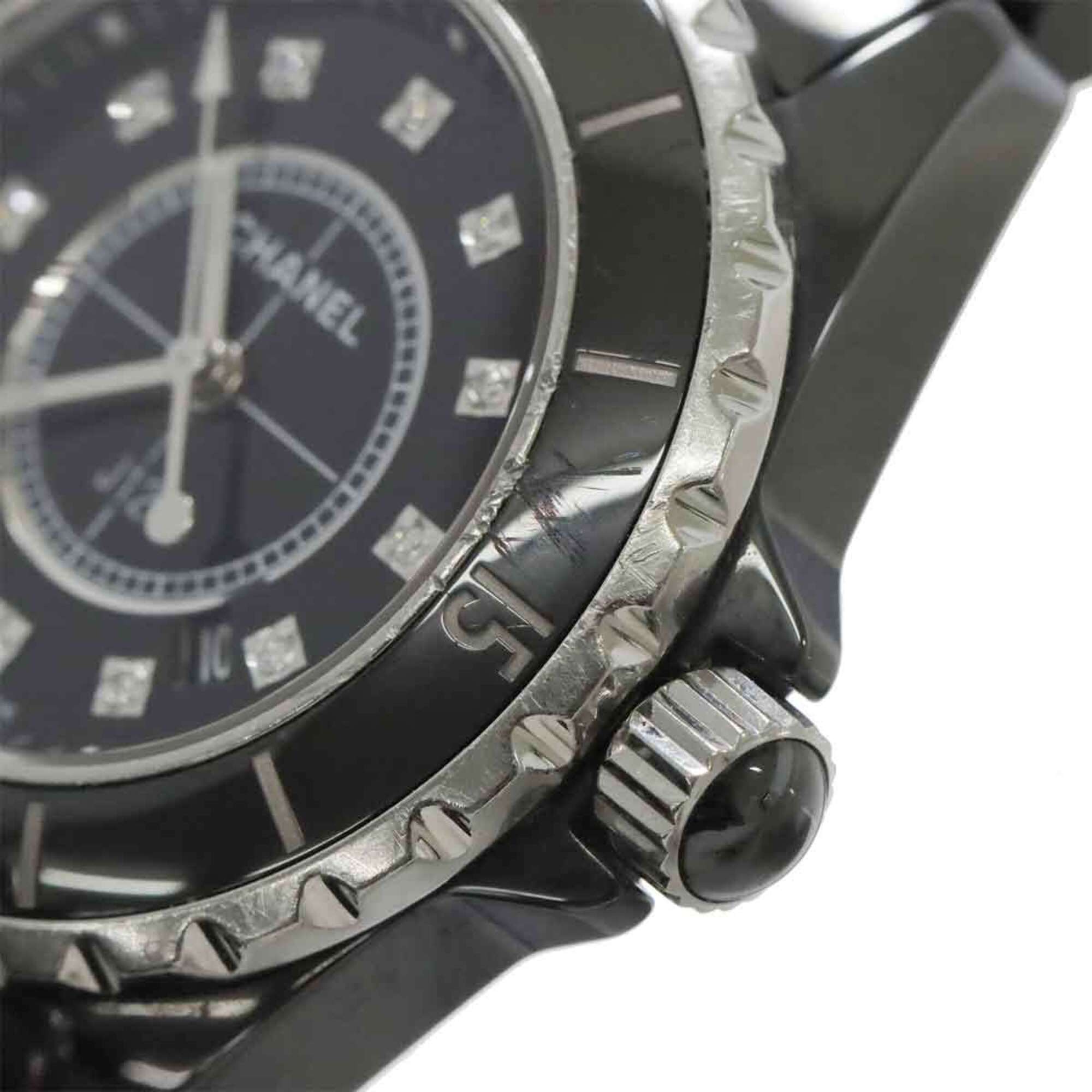 Chanel J12 33mm H1625 Women's Watch, 12 Diamonds, Date Display, Black Ceramic Quartz Watch — Very Good