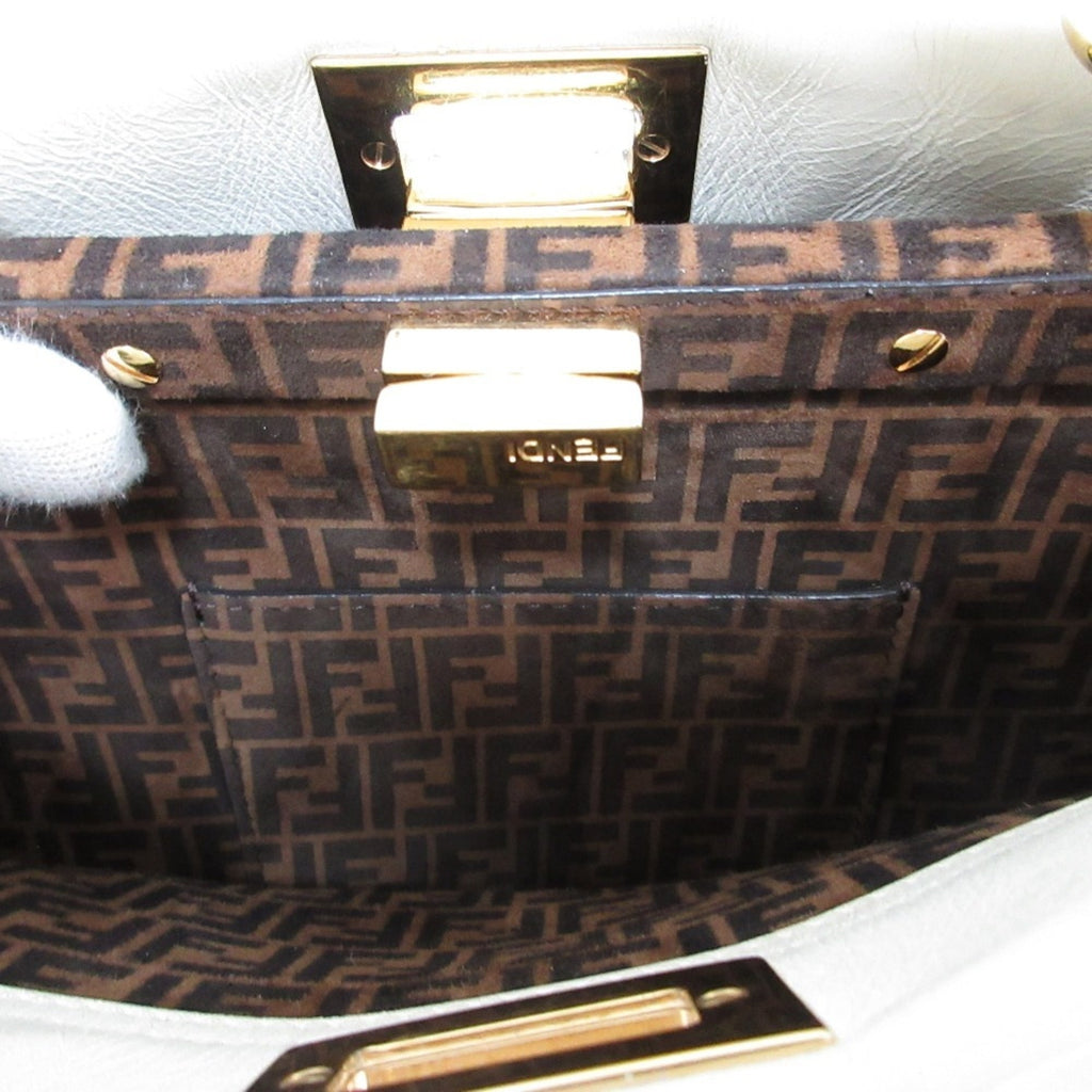FENDI Peekaboo Mini Handbag/Shoulder Bag, Off-White, Women's