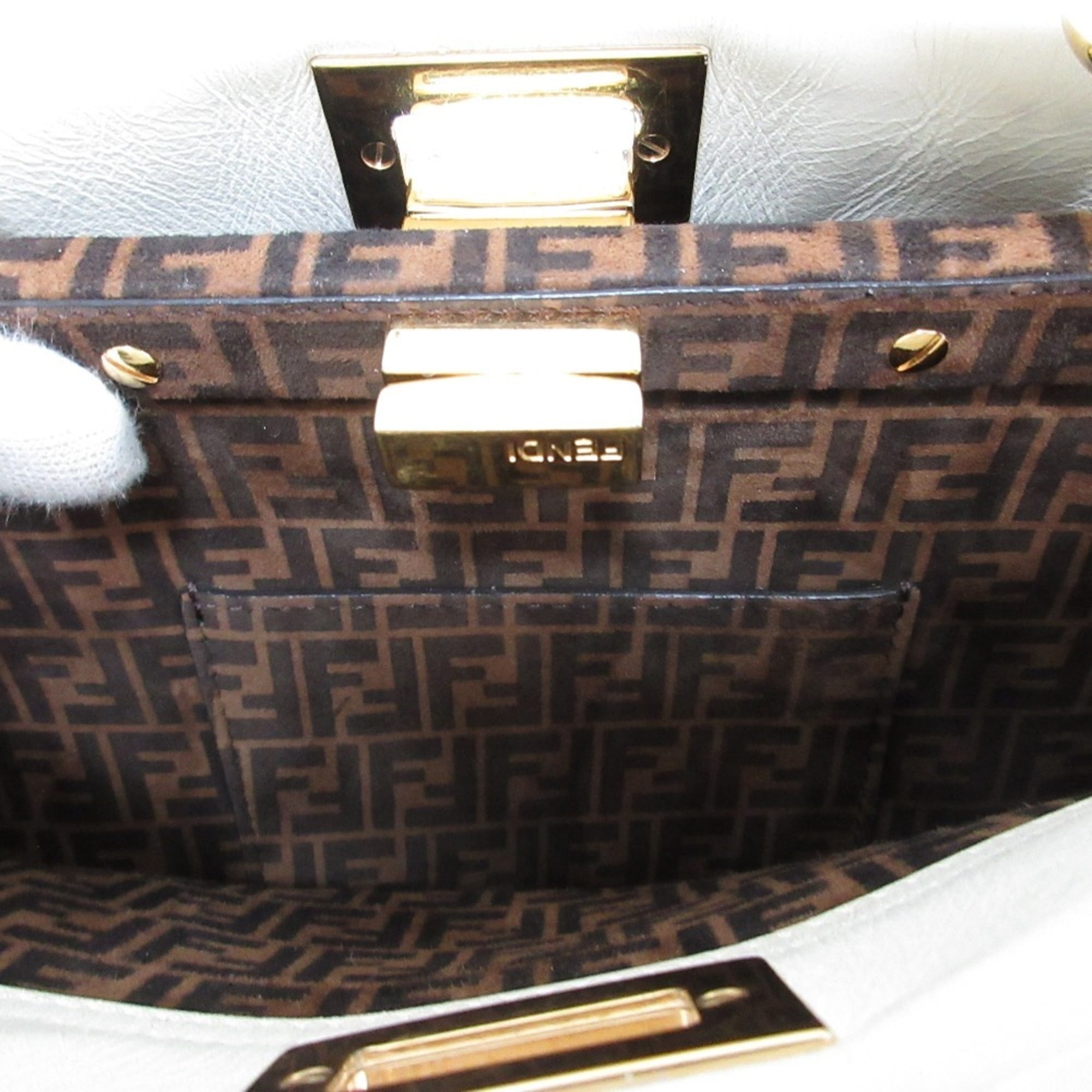 FENDI Peekaboo Mini Handbag/Shoulder Bag, Off-White, Women's