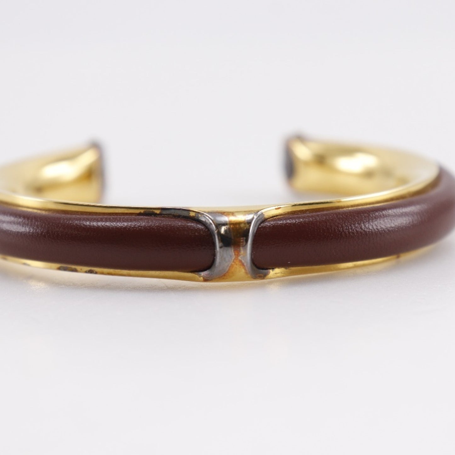 Hermes HERMES Bangle Gold Plated x Leather Brown Approx. 36.3g Women's