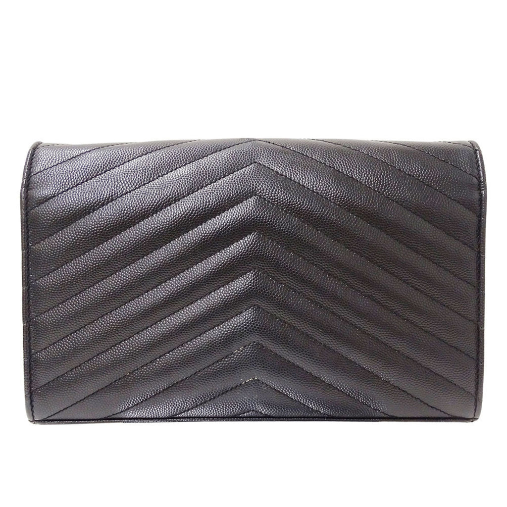 Saint Laurent Women's Shoulder Wallet Grain de Poudre Leather Cassandra Classic Chain Black