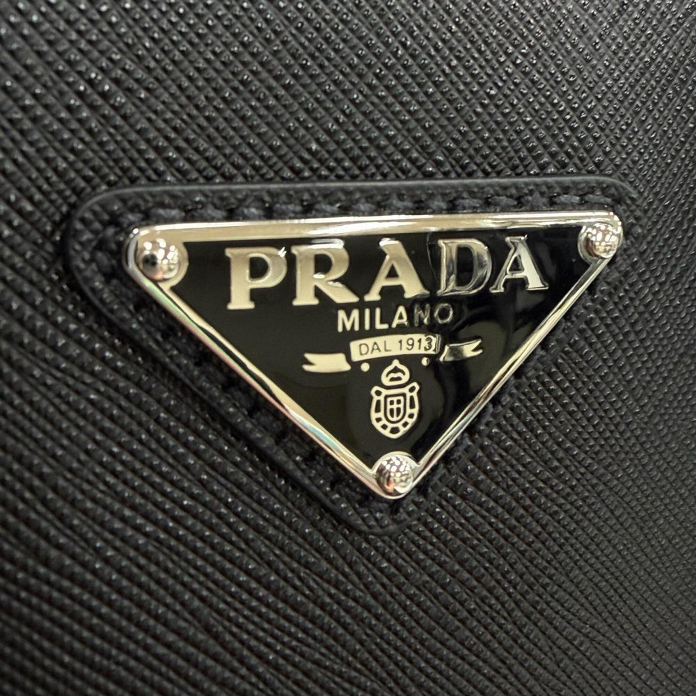 PRADA 2VE022 Saffiano Leather Triangle Logo 2-Way Briefcase Business Bag Black Made in Italy Men's — Like New