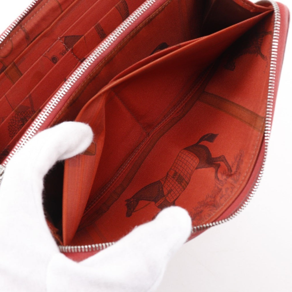 Hermes HERMES Azap Silk in Long Wallet Veau Epsom 2010 Red □N Zipper Women's