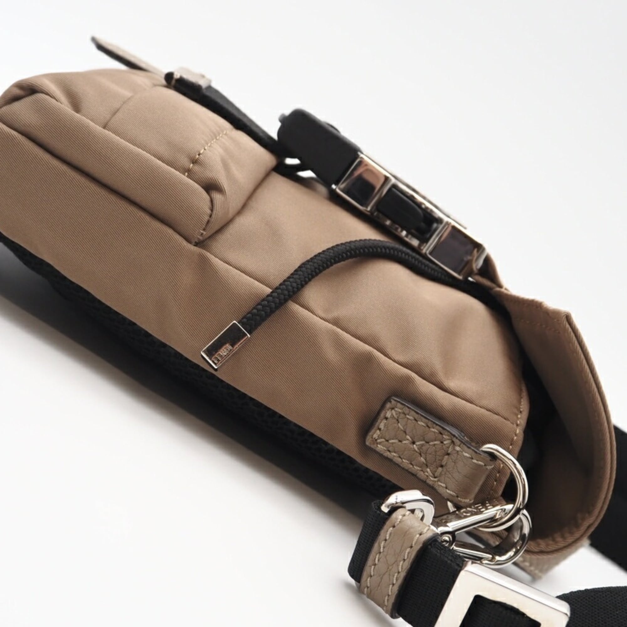 FENDI Zucca Fendines Nylon Shoulder Bag 7VZ068, 2-way shoulder bag, beige, for women — Like New