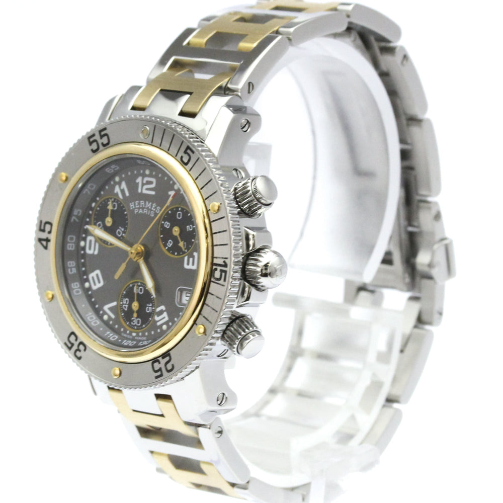 HERMES Clipper Diver Chronograph 18K Gold Steel Watch CL2.320 Polished — Very Good