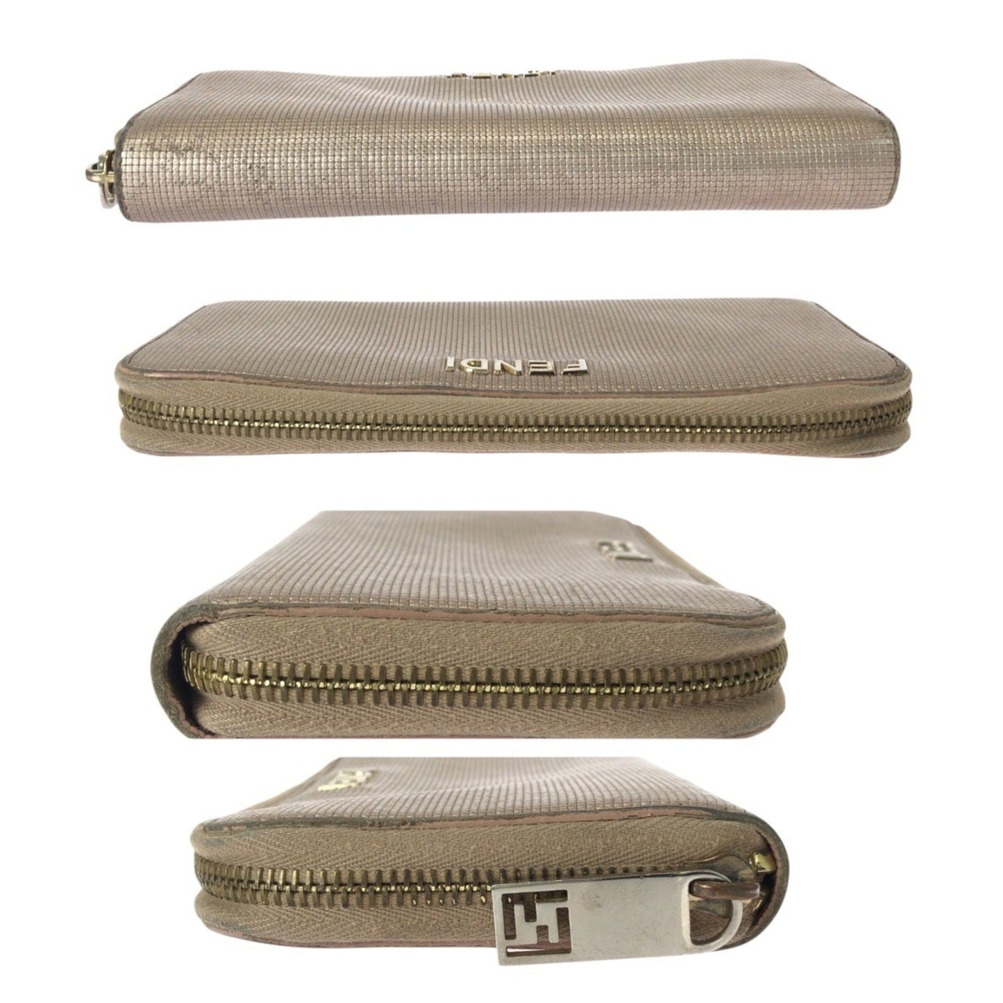 FENDI Salmon Pink Leather Wallet with Gold Hardware, Round Zipper, 8M0024, Women's