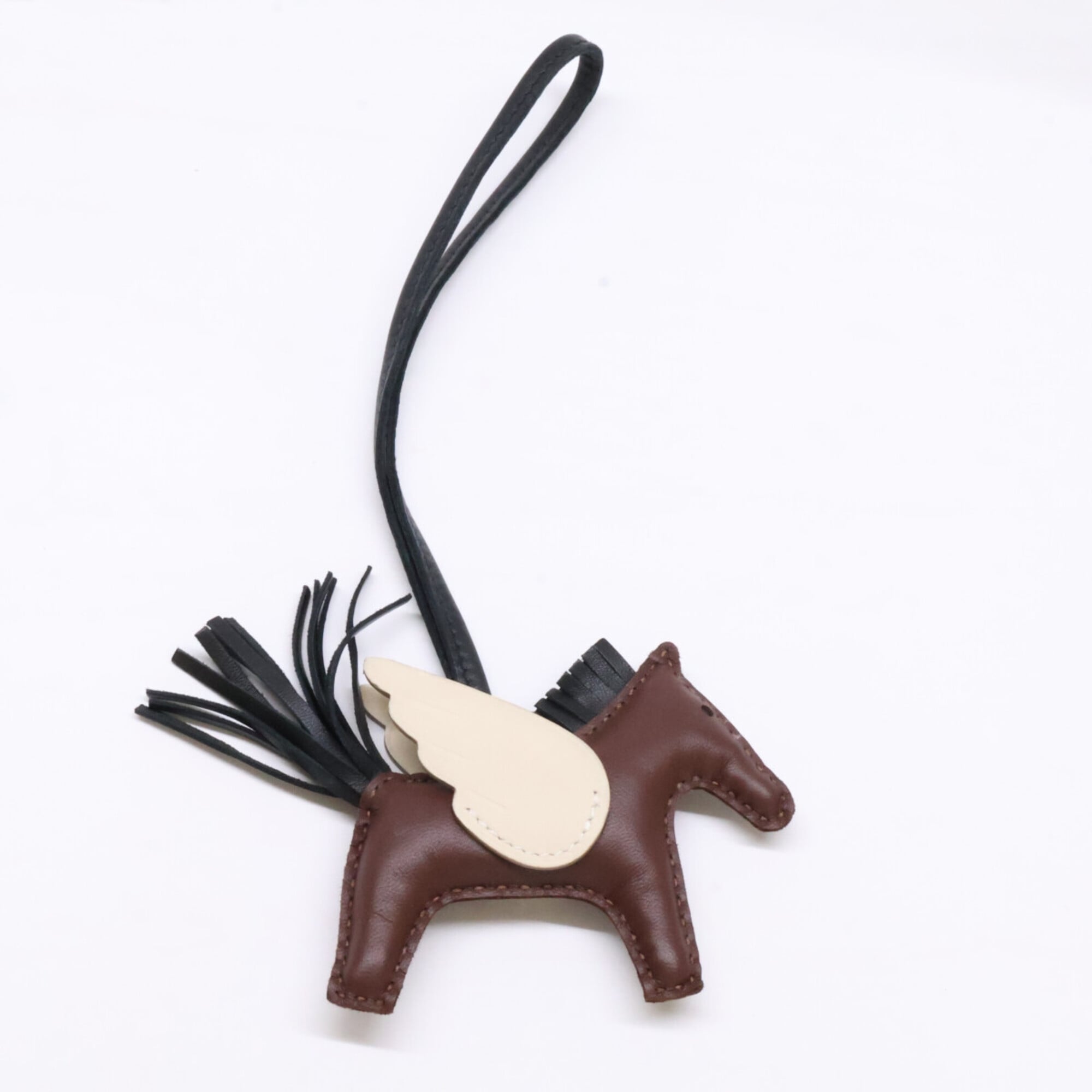 HERMES K-stamp Agneau Milo x Swift Rodeo Pegasus PM Bag Charm, Charm Terre Noir Craie, Women's — Like New