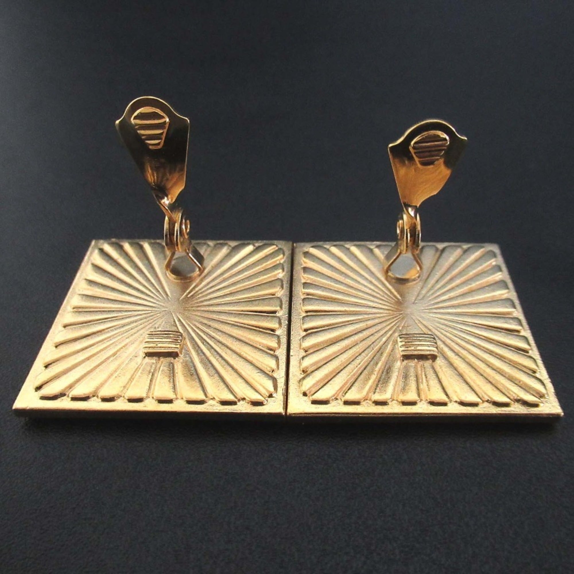 YVES SAINT LAURENT Vintage Square Clip Earrings in Red, Black, and Gold for Women — Like New