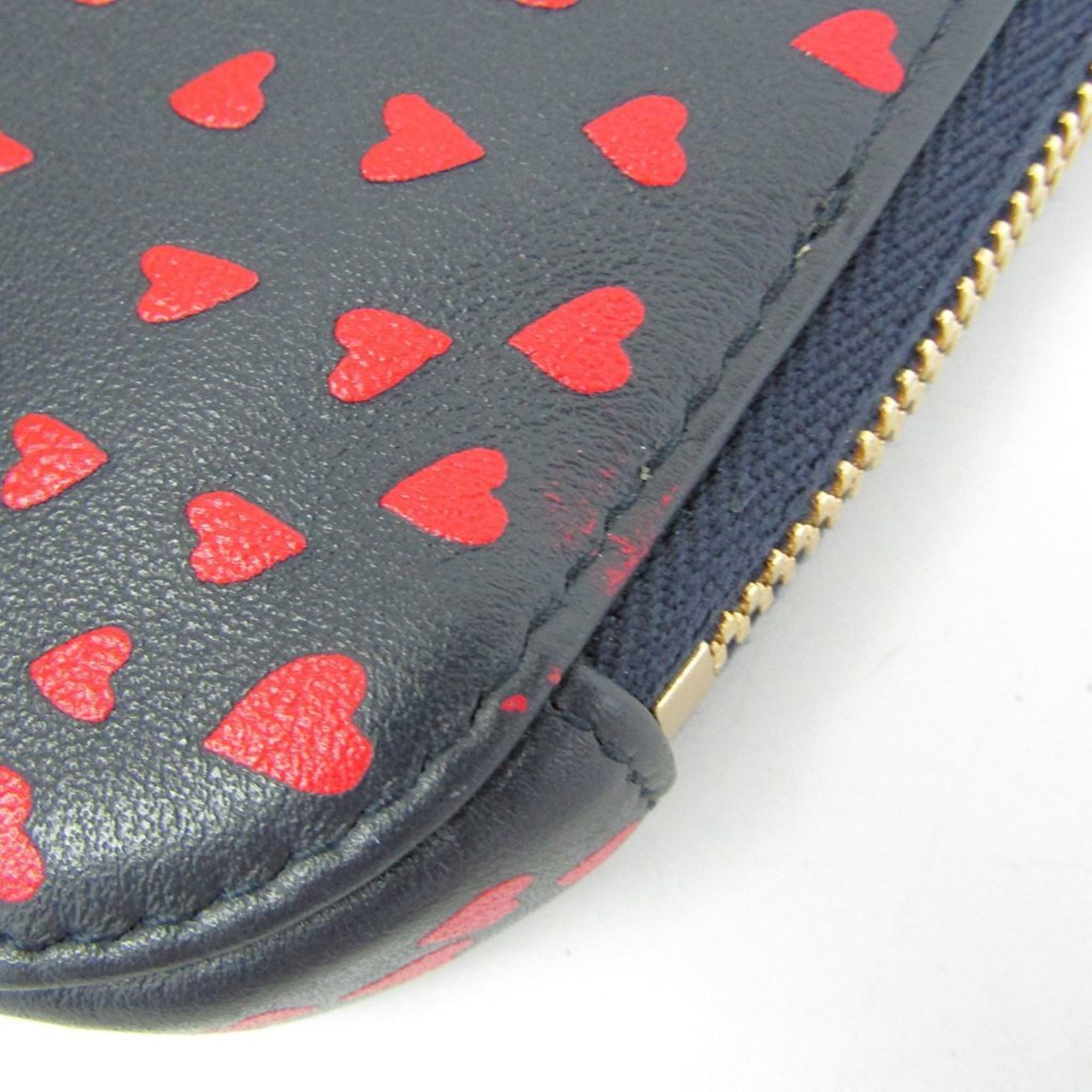 Christian Dior Lady Dior Phone Holder Women's Leather Pouch,Shoulder Bag Dark Navy,Red Color — Like New