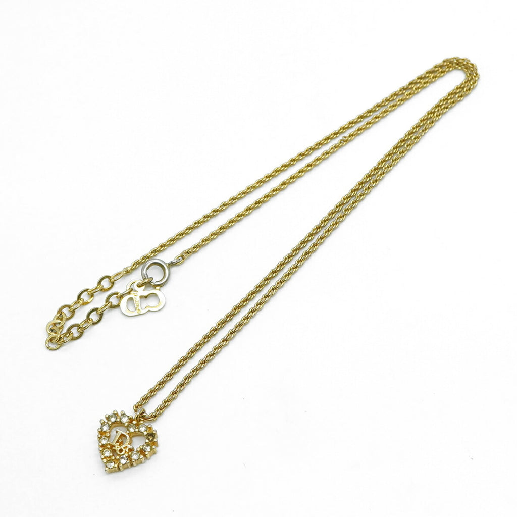 Christian Dior necklace with heart motif, gold plated rhinestones, for women.